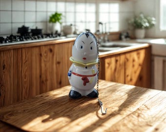 Vintage Humpty Dumpty Germany Tea Infuser Colander – Porcelain Nursery Rhyme Figure with Chain Hook