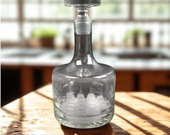 Nautical Clipper Ship Liquor Decanter - Romanian Toscany  - Etched Barware