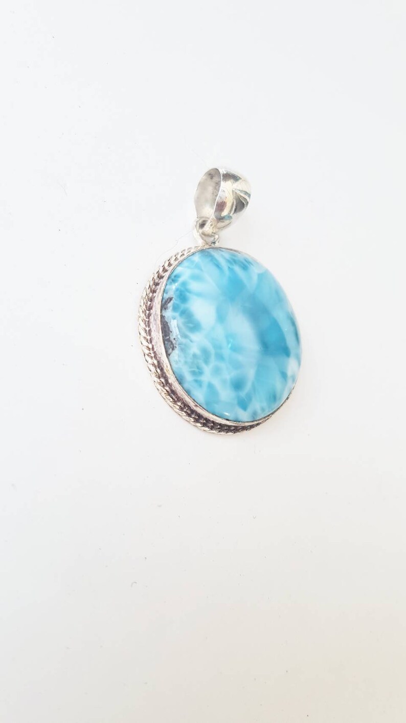 Authentic Dominican Larimar Stone Silver Pendant