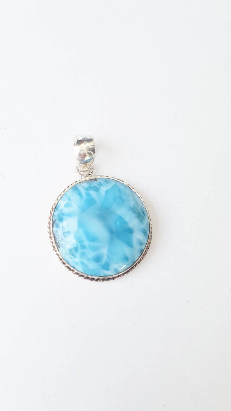 Authentic Dominican Larimar Stone Silver Pendant
