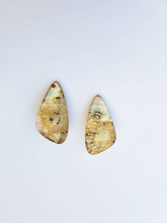 Handmade Triangle Yellow Mother of Pearl Studs - image 1