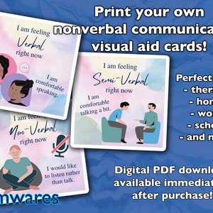 Non-verbale/niet-sprekende ASD-communicatiekaarten | Helpt bij het visualiseren van de huidige vaardigheid of het comfortniveau met spreken (digitale download)