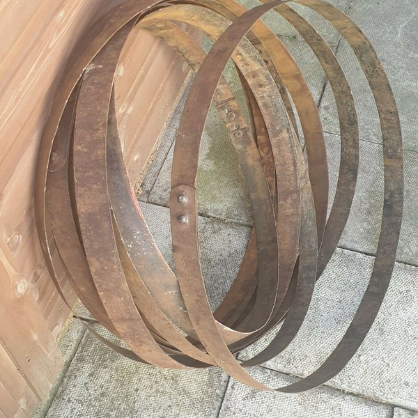 Set of 3 Genuine Whiskey Barrel Metal Hoops / Bands / Rings - excellent for garden features, focal pieces and many other metalwork projects