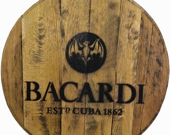 BACARDI RUM - Whisky en chêne imprimé récupéré / Fin du couvercle du baril de vin, Mur vintage Decor Bar Restaurant Man cave