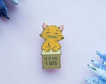 Cat If It Fits I Sits Enamel Pin- Orange - Cute Enamel Pins - Cat Enamel Pin - Cute Label Pins - Kawaii Enamel Pin - Castlecreationsandco