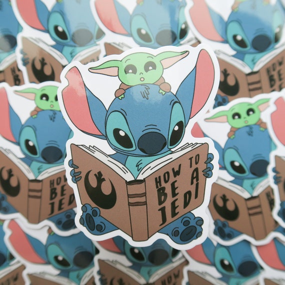 Stitch y Yoda leyendo Sticker Pegatinas lindas Pegatinas disney