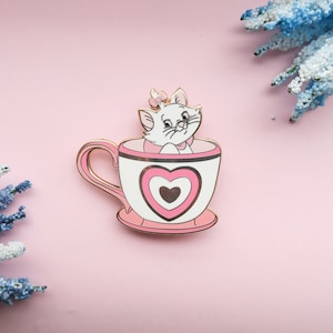 Marie tea cup pin - Cute Enamel Pins - Cat Enamel Pin - Cute Label Pins - Disney Enamel Pin - Castlecreationsandco