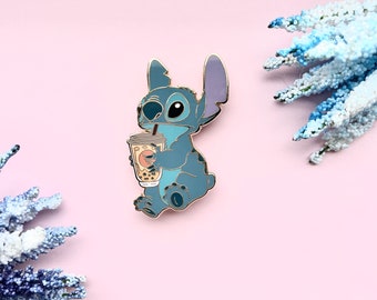 Stitch Boba Enamel Pin - Cute Enamel Pins - Bubble tea Enamel Pin - Cute Lapel Pins - Disney Enamel Pin - Castlecreationsandco