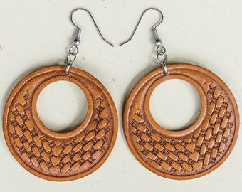 Leather earrings, Basketweave