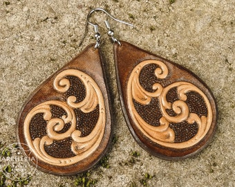 Leather earrings, handcrafted