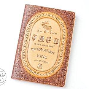 Leder Jagdschein-Etui JAGD, Waidmannsheil und Hirsch