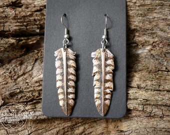 Leather Feather Earrings Buzzard Owl | Handmade Leather Feather Jewelry | Raptor Bird Earrings | Gift for Bird Lover Boho Nature Earrings