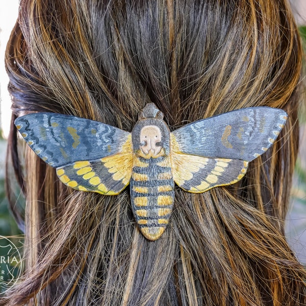 Barrette Tête de Mort Papillon Cuir