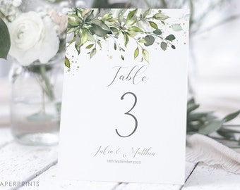 Eucalyptus Greenery Wedding Table Number Template (Digital Download)