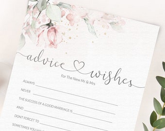 Blush Pink Floral Advice Card, Editable Bridal Shower Game (Digital Download)