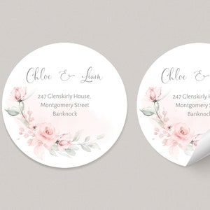 Round Envelope Address Label, Pink Floral label, Wedding Seal Stickers, Self-Editable, Return Address Label, Printabl 51mm Avery- IZZY