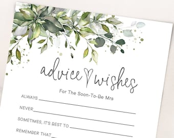 Advice Bride Cards, Advice and Wishes, Advice For The Soon To Be Mrs, Well Wishes The Bride To Be, Bridal Shower Advice Cards, W-ALEX