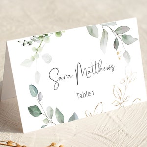Bohemian Wedding Place Card Template, Greenery Seating Card, Printable Guest Name Cards, Wedding Place Cards template, Eucalyptus, VERDELL