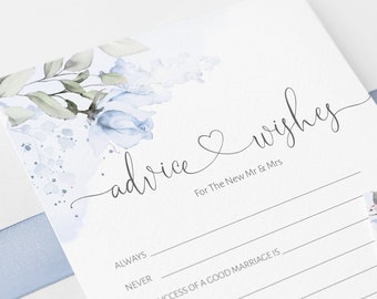 Bridal shower Advice Card, Advice For the Bride and Groom, Newlyweds Advice Card, 100%  Editable text, Pastel Blue Floral, W-IZZY BL