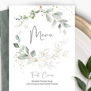 Wedding Menu Card Template, Eucalyptus Greenery Wedding Menu, Bridal Shower Brunch Dinner, Printable Editable Download Templates, W-VERDELL