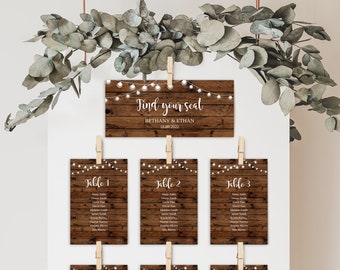 Rustic Seating Chart Cards, Wood theme Seating Chart Template, Table Plan Cards, Find Your Seat Chart Cards, Diy Wedding Chart, W-BETSY