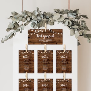 Rustic Seating Chart Cards, Wood theme Seating Chart Template, Table Plan Cards, Find Your Seat Chart Cards, Diy Wedding Chart, W-BETSY