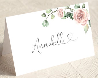 Blush Pink Wedding Place Cards template, Place Name Card, Printable, Editable Template, Pink Floral, CARMEN