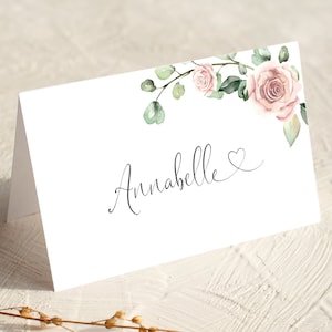Blush Pink Wedding Place Cards template, Place Name Card, Printable, Editable Template, Pink Floral, CARMEN