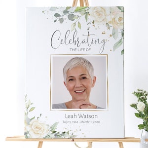 Editable Funeral Welcome Sign - Celebration of Life Decoration | Large Funeral Sign | Memorial Sign | Funeral Decor | White Floral | JESS