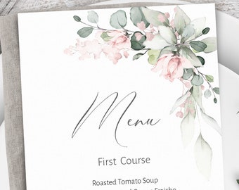 Wedding Menu Card Template, Blush Pink Wedding Menu, Bridal Shower Brunch Dinner, Printable Editable Download, Romantic Wedding, W-IZZY