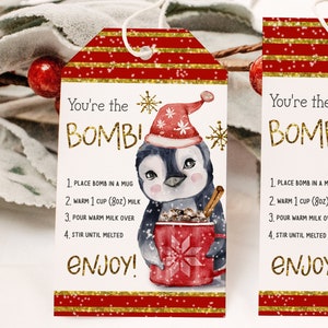Hot Chocolate Bomb Tags SELF-EDITABLE Bomb Holiday Favor Tag Printable Winter Christmas Cocoa Bomb Tag or Sticker Gift, Party Favor-CB004