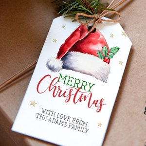 Editable Christmas Favor Tags Holiday Gift Tags Merry Christmas Santa Hat Elf Holiday Labels Download Printable Template INSTANT DOWNLOAD