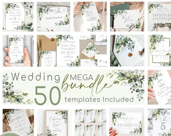 Wedding Stationery Bundle Template Set, Eucalyptus Greenery Wedding Editable Printable Wedding Bundle, INSTANT Download Wedding Suite W-ALEX