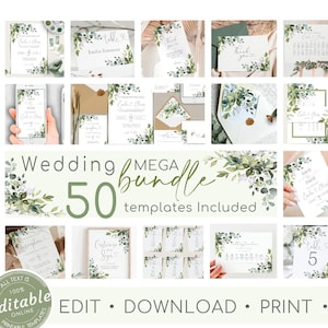 Wedding Stationery Bundle Template Set, Eucalyptus Greenery Wedding Editable Printable Wedding Bundle, INSTANT Download Wedding Suite W-ALEX