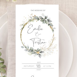 Boho Greenery Wedding Program Template, Printable Ceremony Program, Greenery Wedding Program, Eucalyptus wedding, 100% Editable, W-ELIJAH