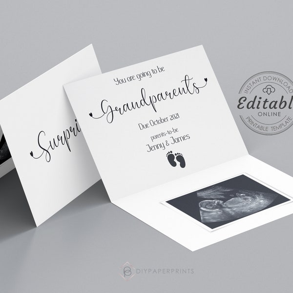 Pregnancy Announcement Card Template, Surprise New Baby Pregnant Reveal, Grandparents Uncle Auntie Grandma Grandpa Nana Nannie Granny