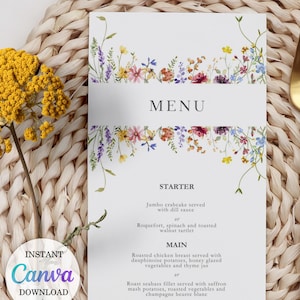 Wildflower Wedding Menu Boho Floral Menu Garden Flower Wildflower Menu Template Garden Party Bridal Shower Menu Summer Wedding CANVA FW1