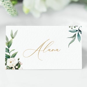 Wedding Place Cards template, Greenery Wedding Place Name Card, White Rose wedding, INSTANT DOWNLOAD, Printable, Editable Template, JASMIN