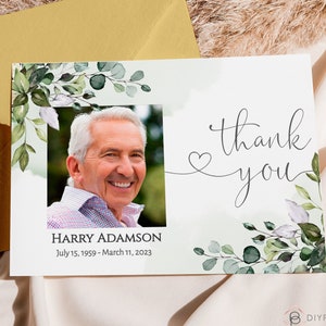Greenery Funeral Thank you Card Template, Thank you Notes, INSTANT DOWNLOAD, Editable Memorial Card, Celebration Of Life, F-ALEX