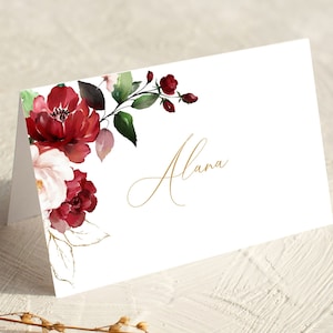 Rote Blumen-Tischkarten, Hochzeitsvorlagen, druckbare Gästenamenkarten, Hochzeits-Tischkartenvorlage, BIRNIE