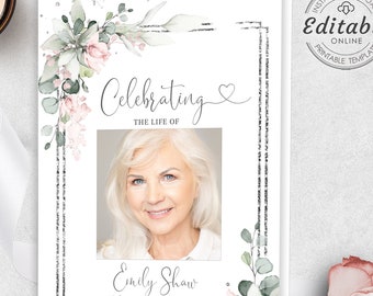 Editable Funeral Program Template Pink Funeral Memorial Obituary Printable Order Of Service Celebration Of Life INSTANT DOWNLOAD F-IZZY