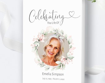 Floral Funeral Program Template, Order of Service, Editable (Instant Download)