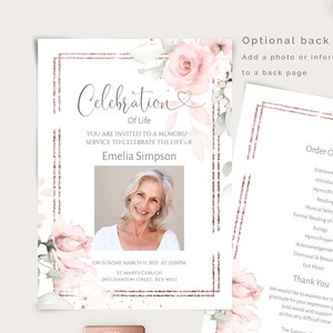 Funeral Invitation, Double Sided Celebration of Life Invitation Template, Pink Funeral Memorial Service Invite, INSTANT DOWNLOAD, F-IZZY