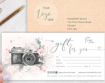 Photography Gift Certificate Template, Editable Gift Card, Gift Voucher Template, Photo session Voucher, Printable Marketing Certificate