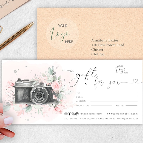 Photography Gift Certificate Template, Editable Gift Card, Gift Voucher Template, Photo session Voucher, Printable Marketing Certificate