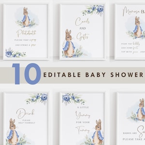 Peter Rabbit Baby Shower Signs, Flopsy Decorations. Peter Rabbit Decor Template Bundle, Photo Guestbook, Diaper Raffle PRBS