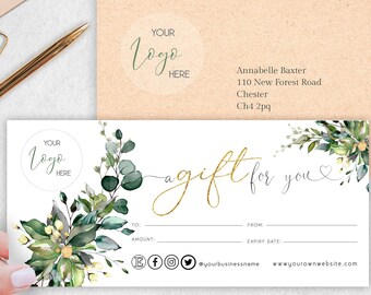 ADD LOGO, Gift Certificate Template, DIY Gift Certificate, Editable Gift Voucher, Printable Gift Card, Coupon Marketing Certificate