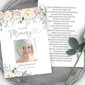 Funeral Prayer Card Template, Editable Printable Memorial Prayer Card, Pink Obituary, Catholic Mass, Funeral Poem, 3 Size Options F-YASMIN