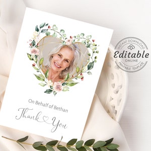 Funeral Thank You Card Template, Editable Memorial Card Template, Funeral Thank You Notes, Celebration Of Life, INSTANT DOWNLOAD, F-ELLEN