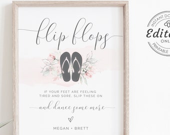 Wedding Flip Flops Sign, Editable Flip Flop Sign, Dance Floor Reception Sign, Flip Flops For Wedding Guests, Dancing Shoes Sign, W-IZZY